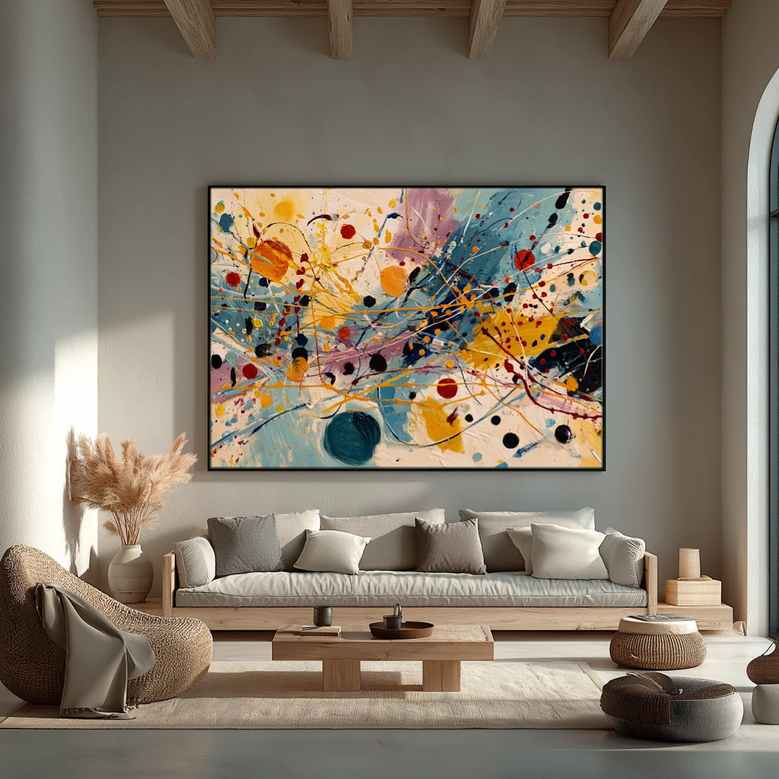 chromatic-bloom-living-room-L-01 L002 | Chromatic Bloom – Textured Abstract Canvas Art