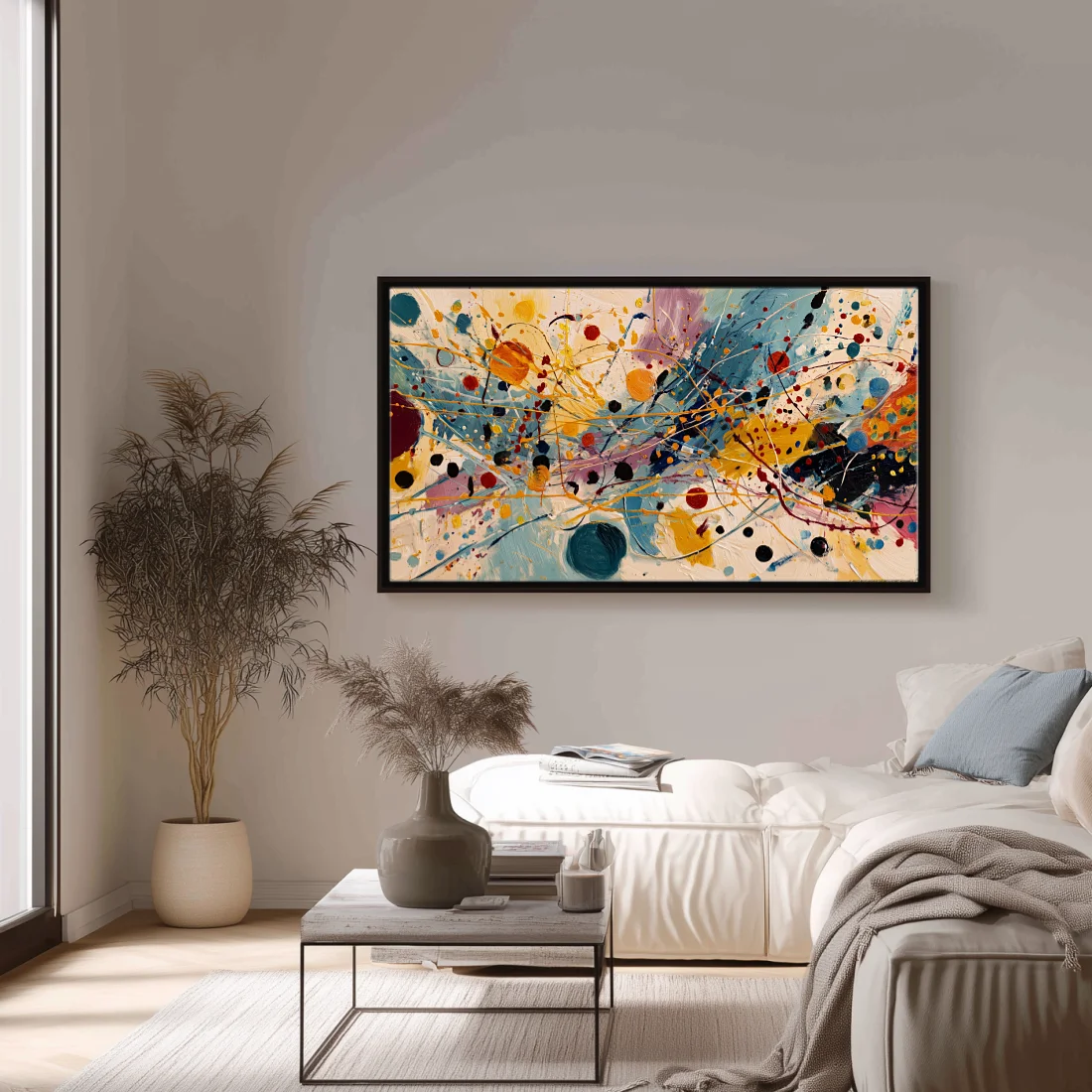 chromatic-bloom-living-room-L-10 L002 | Chromatic Bloom – Textured Abstract Canvas Art